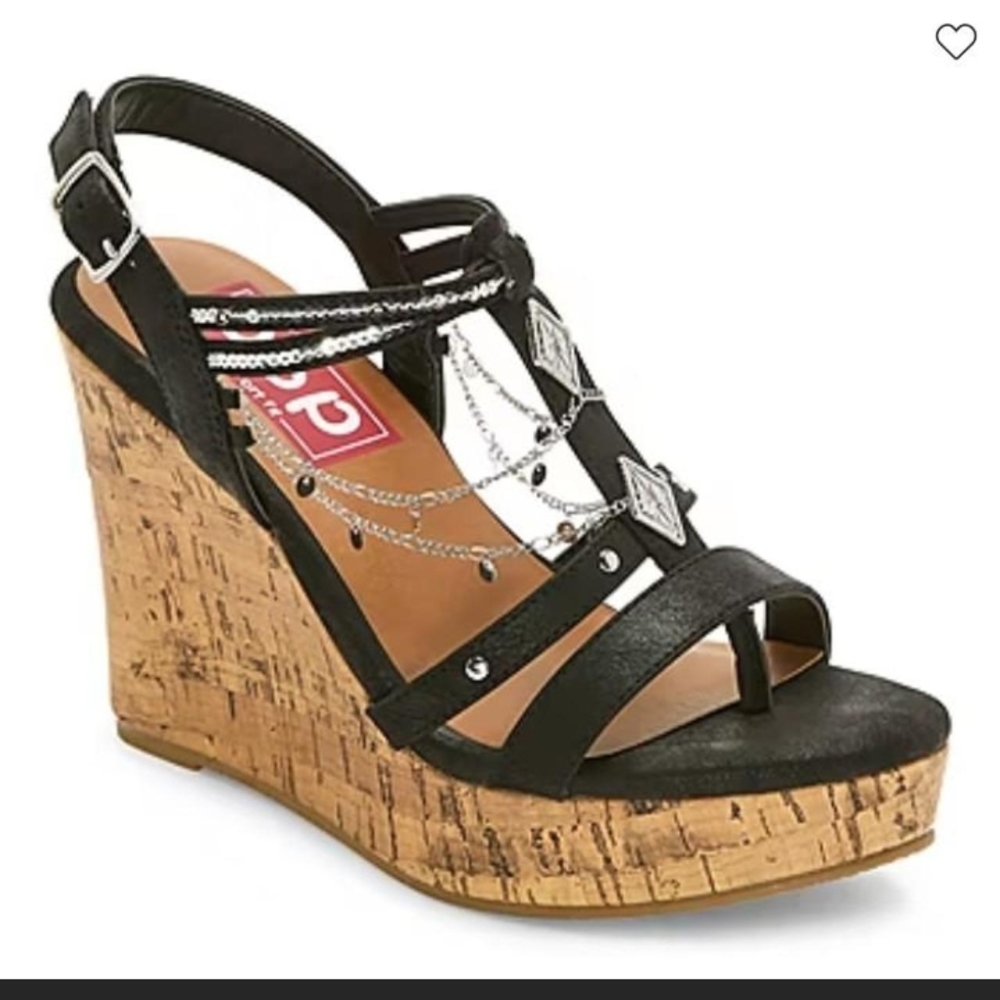 Chic Black Wedge Sandals with Chain Detail